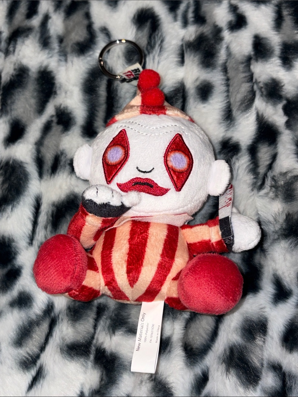Red Striped Clown Plush Keychain